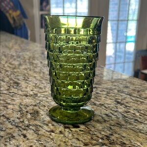 Vintage Indiana Glass Whitehall Cubist pattern avocado green glass